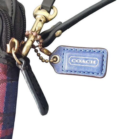 Vintage Coach Signature Poppy Blue Pink Tartan Plaid Logo Wristlet Wallet Y2K - Picture 3 of 10